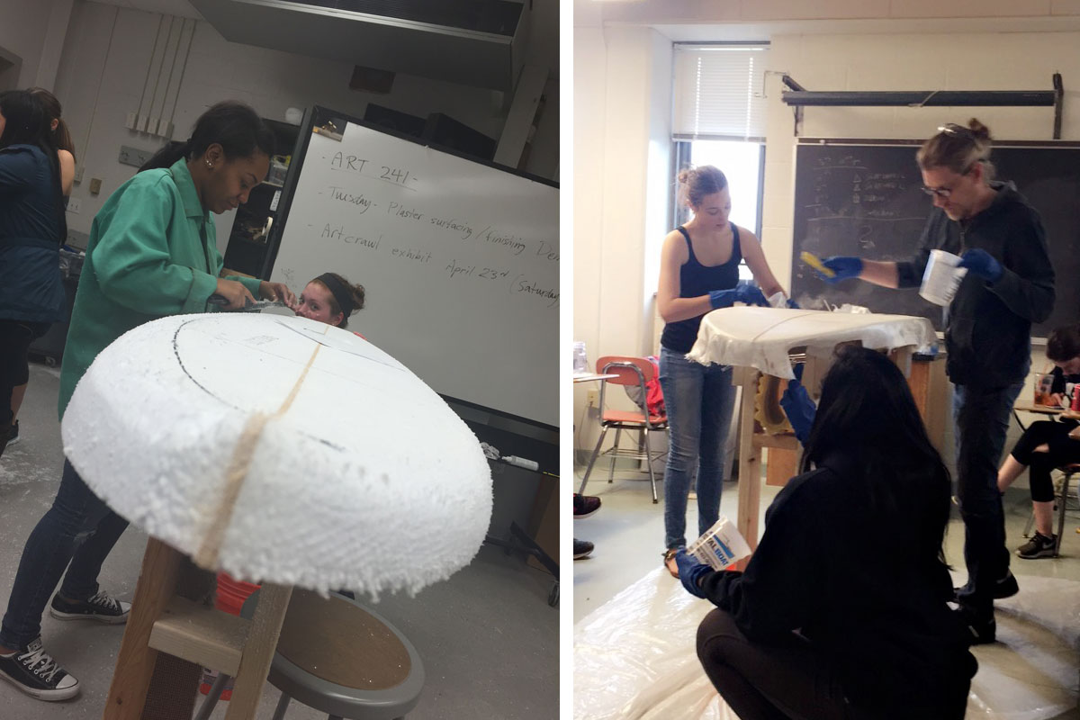 students building surfboards