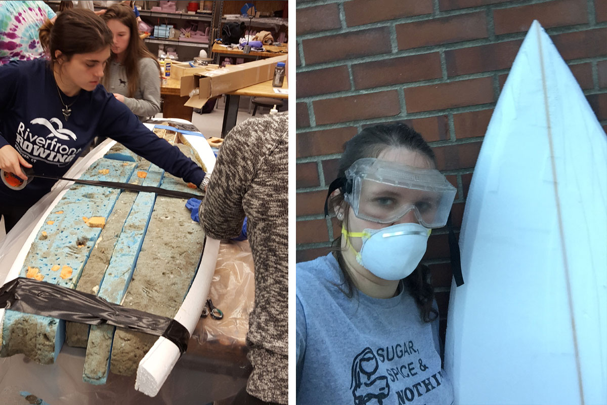 students building surfboards