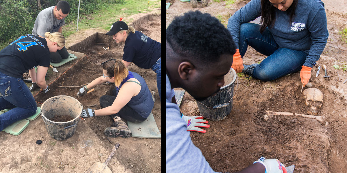 LJMU and SCSU students digging at archeological site in Chester, England