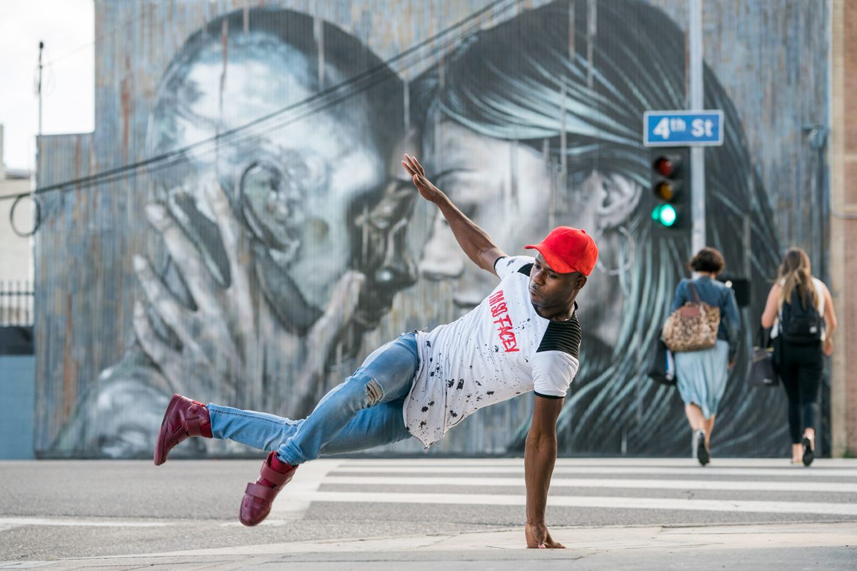 Jason Facey, '14, dancing on the street in LA