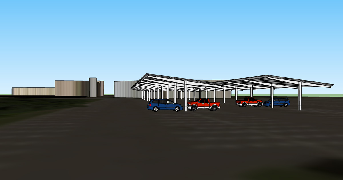 illustration showing solar car port on SCSU campus