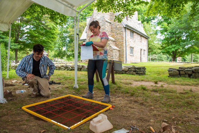 SCSU archeology program, students, excavation at Whitfiield Museum, Guilford, Conn.
