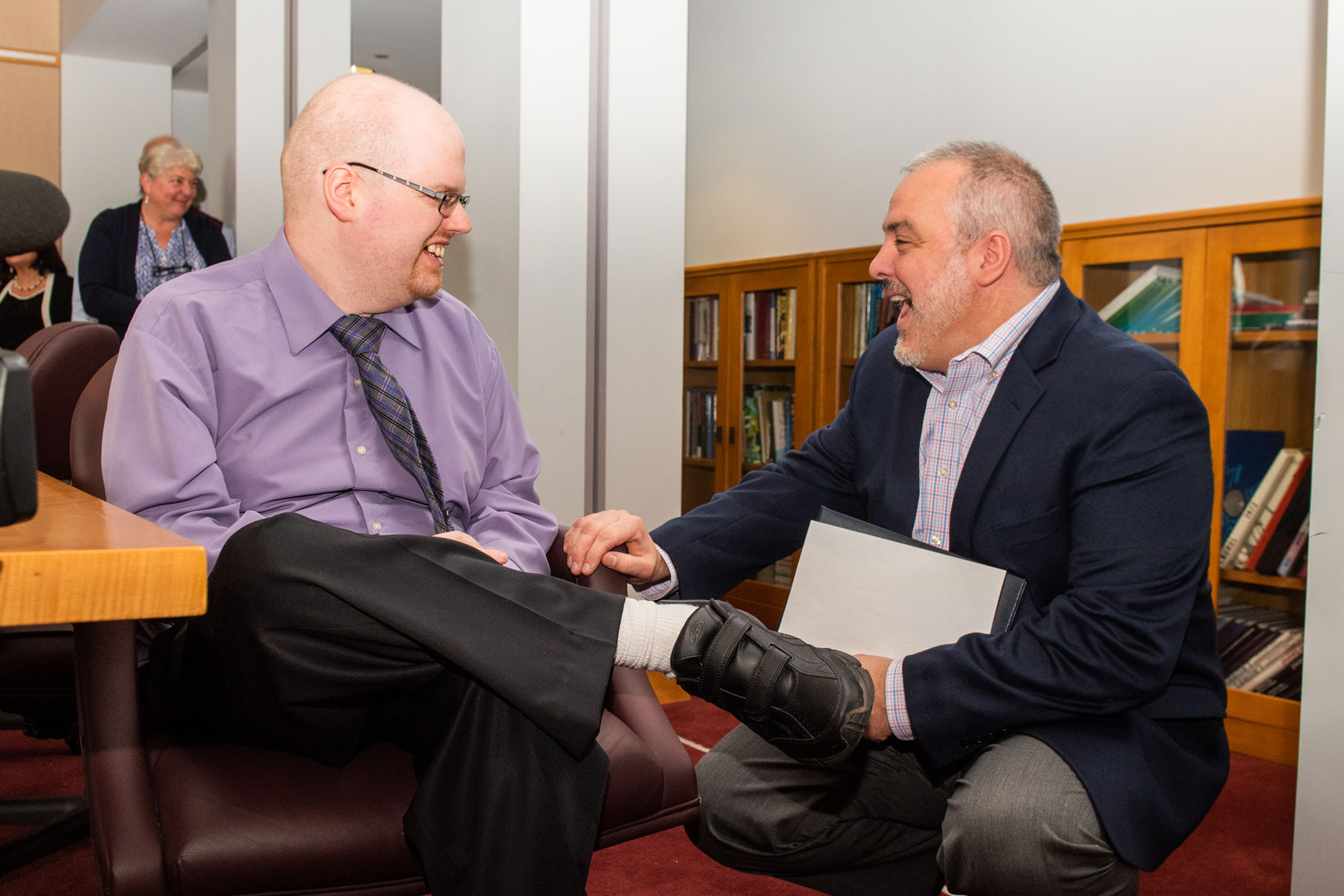 First graduate of 2020 Charles Vaughn with SCSU President Joe Bertolino