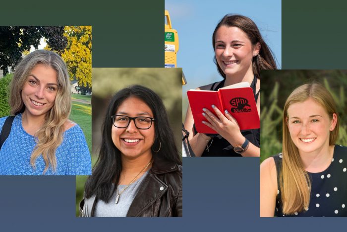 20-Barnard-Scholars SCSU students Amber Archambault, Melissa Palma Cuapio, Brooke Mercaldi, and Alexis Zhiomi, 2020 Henry Barnard Scholars