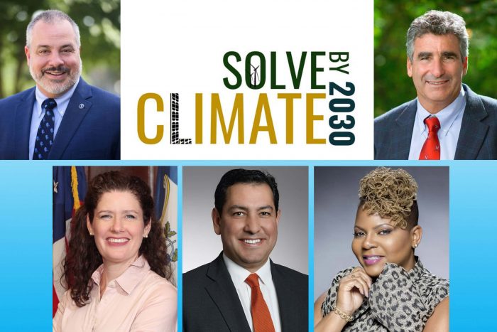 solve-climate-speakers clockwise from top left: SCSU President Joe Bertolino; UConn President Thomas Katsouleas; Shantè Hanks, Deputy Commissioner to the Connecticut