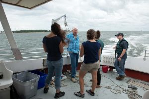 James Tait and students on a boat