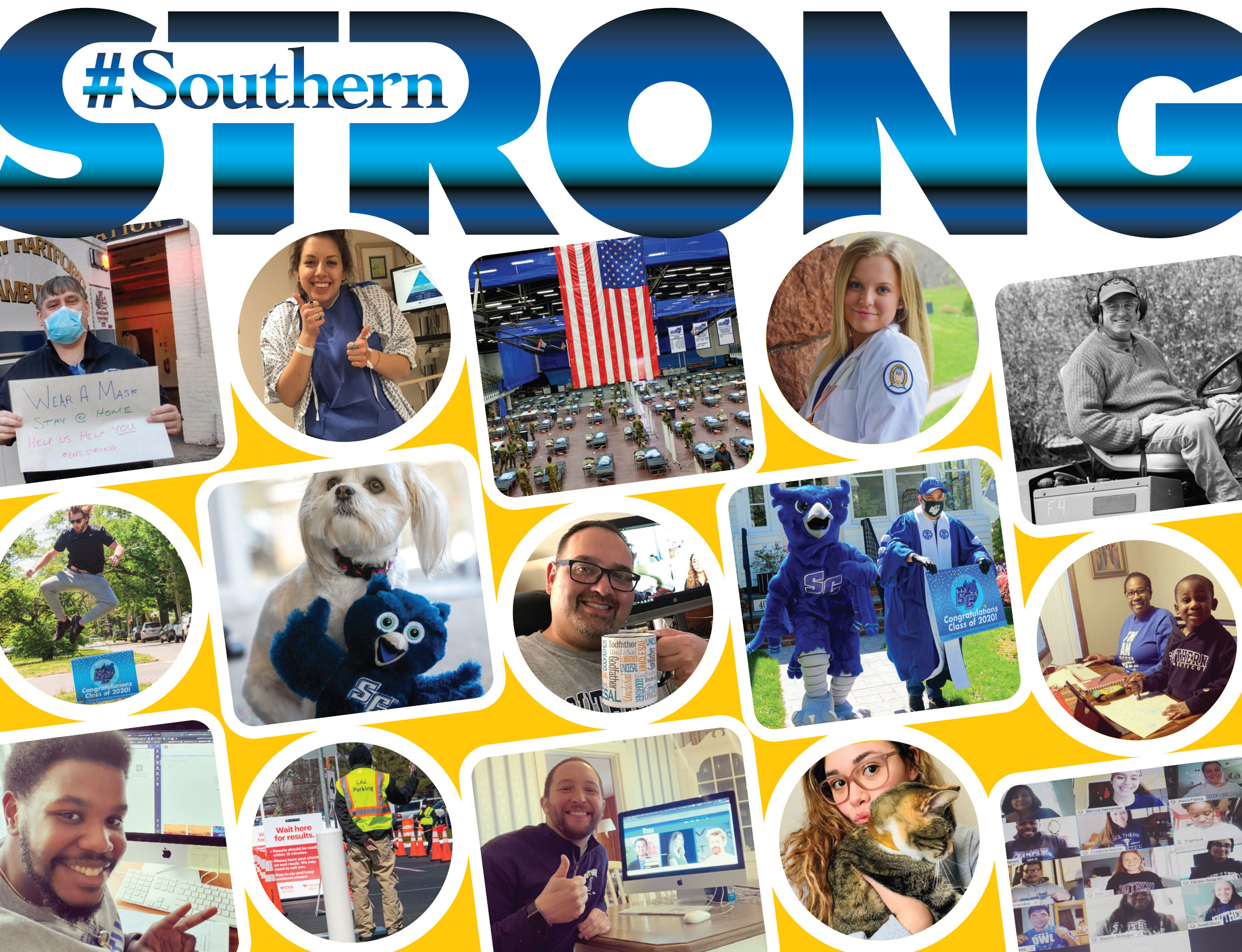 #SouthernStrong graphic with photo collage of SCSU students, faculty, staff, and alumni