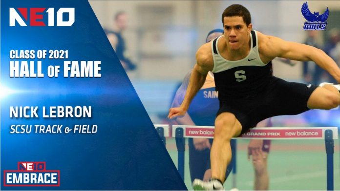 NE10 graphic showing Nick LeBron in a track event