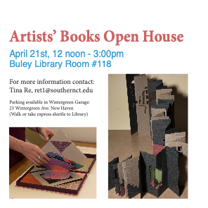 Graphic for SCSU Artists's Books Open House, April 21, noon-3pm
