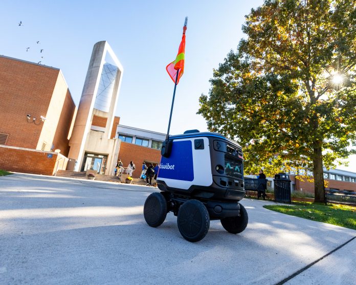 Food delivery robot driving across campus