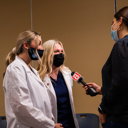 Nursing students being interviewed by WTNH