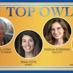 a graphic image with the head shots of the four Top Owl Award winners, with the words "Top Owls, November 2022, Top Owl Awards," and each awardee's name beneath her photo