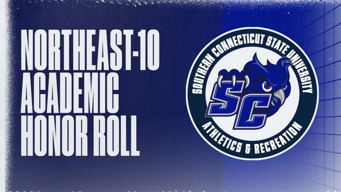 on the left, in all capital letters, the words: NORTHEAST-10 ACADEMIC HONOR ROLL, and on the right, the logo of Southern Connecticut State University Athletics & Recreation